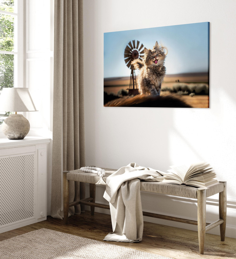 Canvas Art Print AI Maine Coon Cat - Smiling Fluffy Animal in Don Quixote Style - Horizontal 150156 additionalImage 4