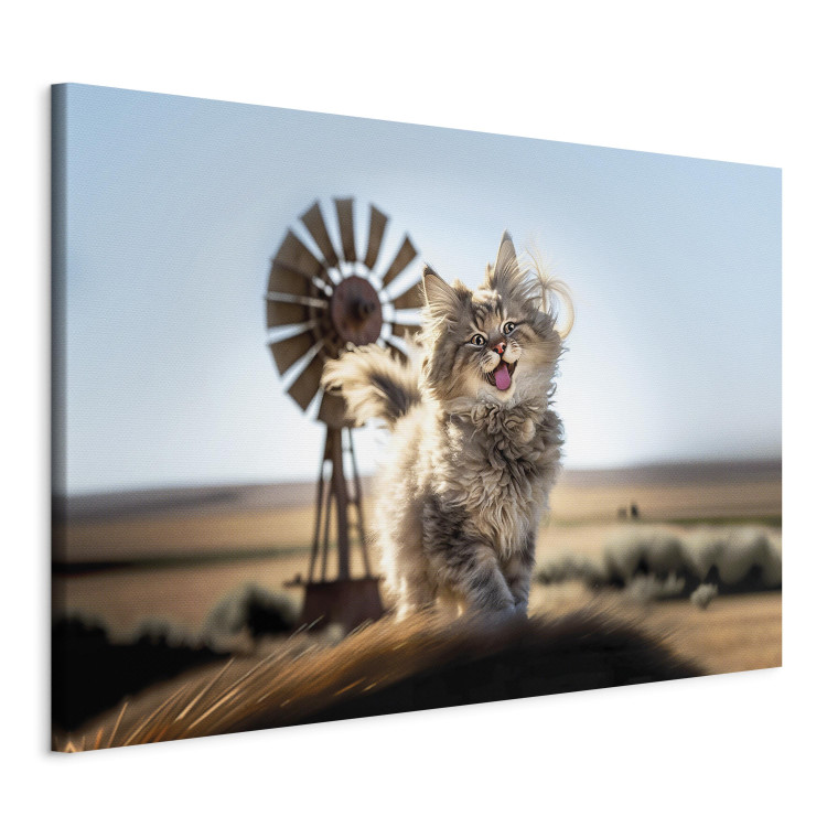 Canvas Art Print AI Maine Coon Cat - Smiling Fluffy Animal in Don Quixote Style - Horizontal 150156 additionalImage 2