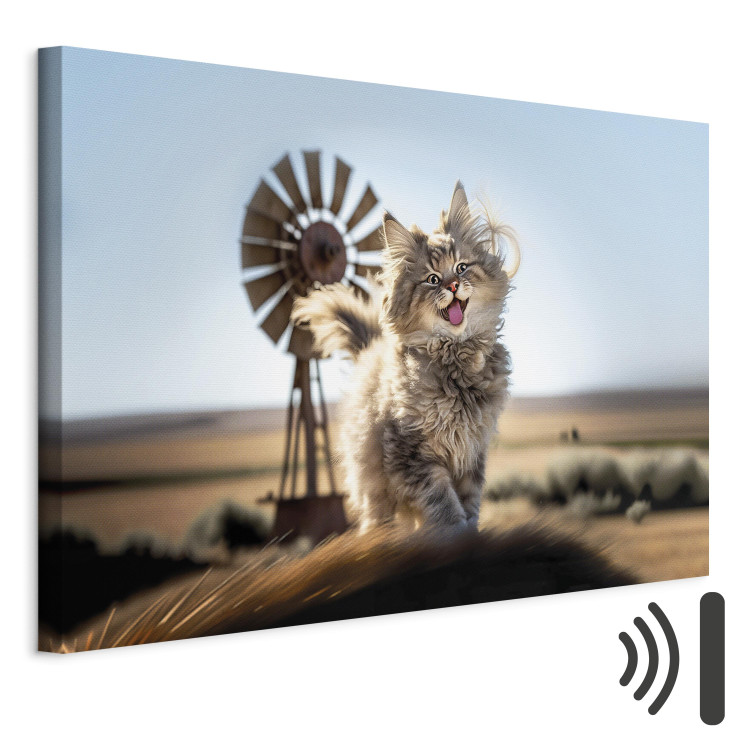 Canvas Art Print AI Maine Coon Cat - Smiling Fluffy Animal in Don Quixote Style - Horizontal 150156 additionalImage 8