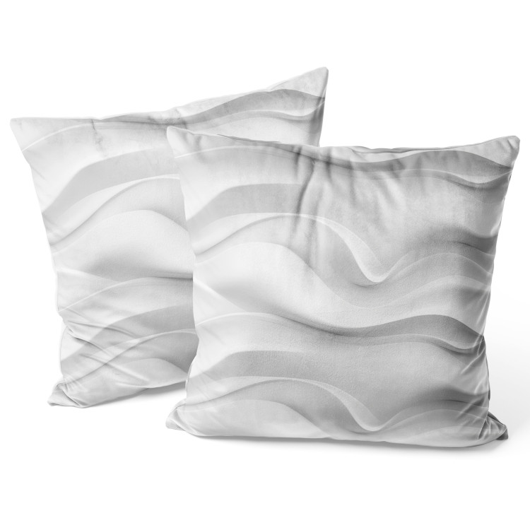 Decorative Velor Pillow White Waves - Minimalist Composition With Organic Shapes 151356 additionalImage 4