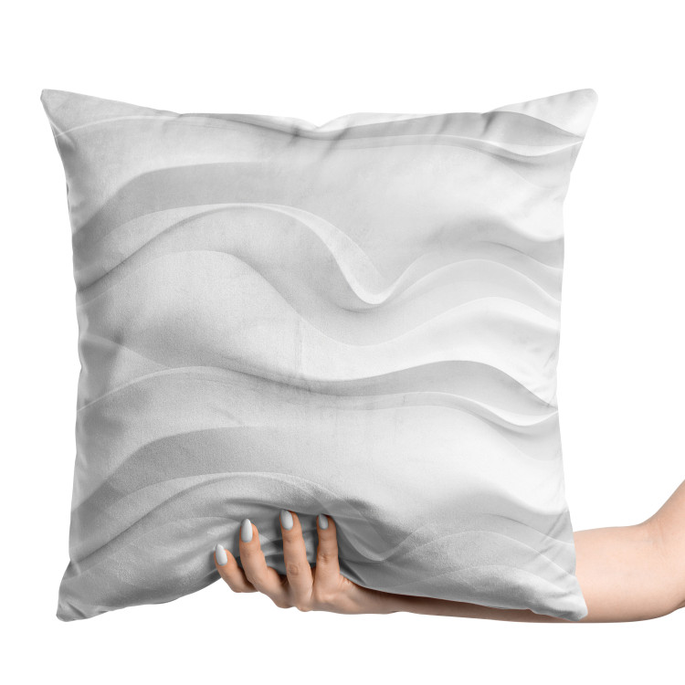 Decorative Velor Pillow White Waves - Minimalist Composition With Organic Shapes 151356 additionalImage 3
