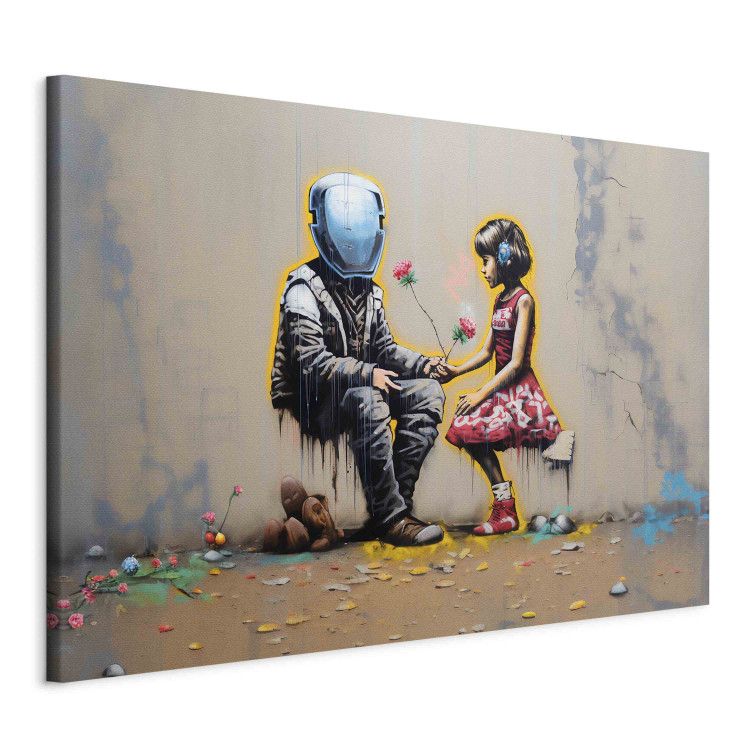 Canvas Art Print Meeting AI - Futuristic Colorful Graffiti in the Style of Banksy 151756 additionalImage 2