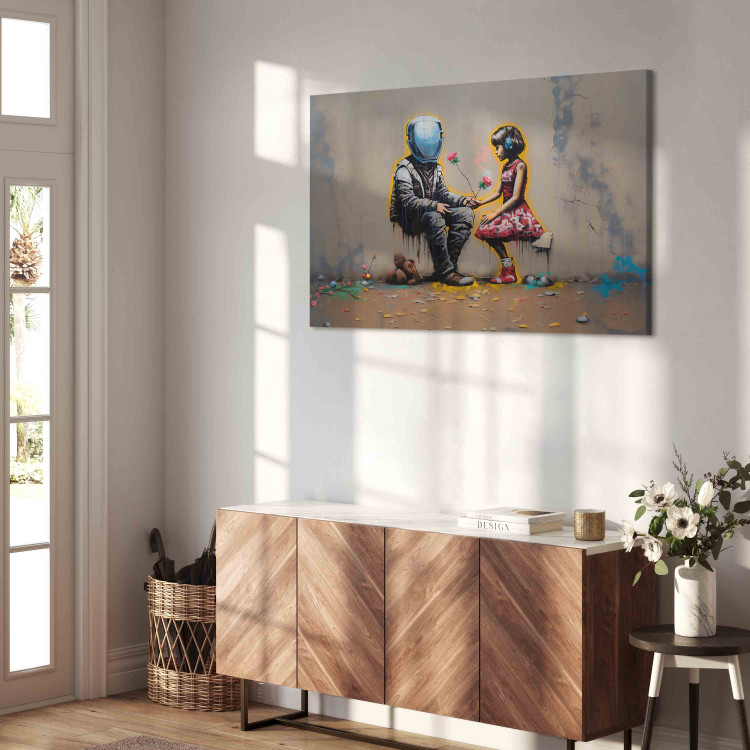 Canvas Art Print Meeting AI - Futuristic Colorful Graffiti in the Style of Banksy 151756 additionalImage 4