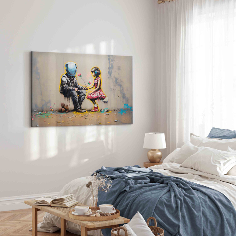 Canvas Art Print Meeting AI - Futuristic Colorful Graffiti in the Style of Banksy 151756 additionalImage 5