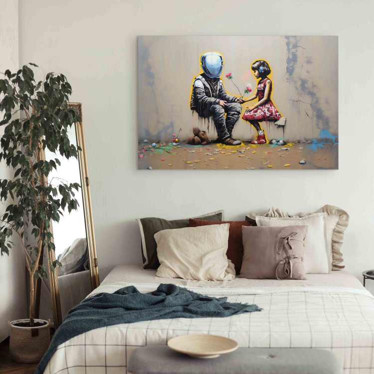 Canvas Art Print Meeting AI - Futuristic Colorful Graffiti in the Style of Banksy 151756 additionalImage 3