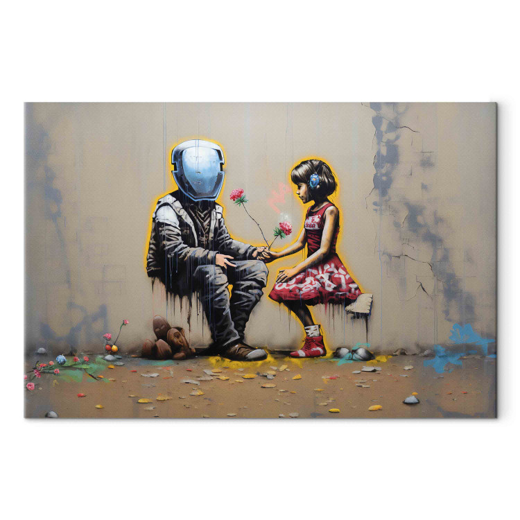 Canvas Art Print Meeting AI - Futuristic Colorful Graffiti in the Style of Banksy 151756 additionalImage 7