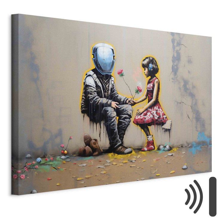 Canvas Art Print Meeting AI - Futuristic Colorful Graffiti in the Style of Banksy 151756 additionalImage 8