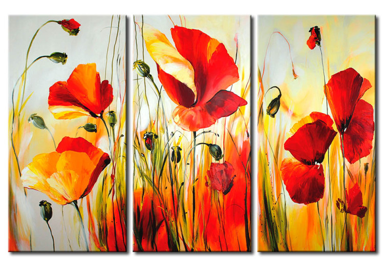 Canvas Red Meadow (3-piece) - nature with floral motif and poppies 46956