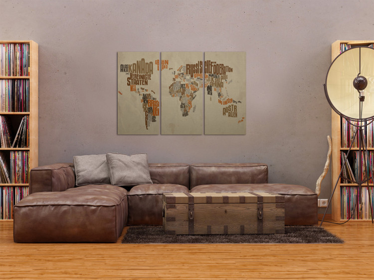 Canvas Art Print Map of the World (German language) - triptych 55256 additionalImage 3