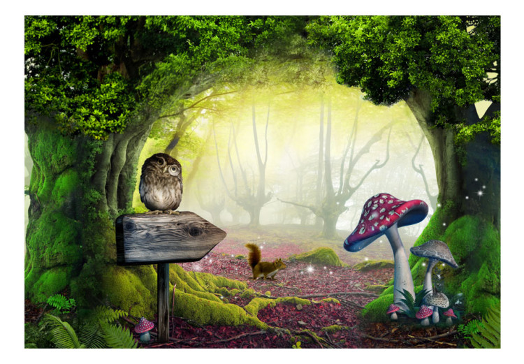 Wall Mural Our Corner - Imaginary Landscape with Green Forest and Owl in the Center 60556 additionalImage 1