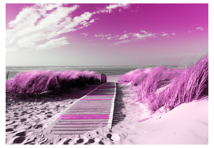 Photo Wallpaper Wooden descent - purple landscape of a sandy beach by the sea 88956 additionalImage 1