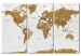 Canvas Print World Map: White Poetry (3-part) - brown continents on white 94556