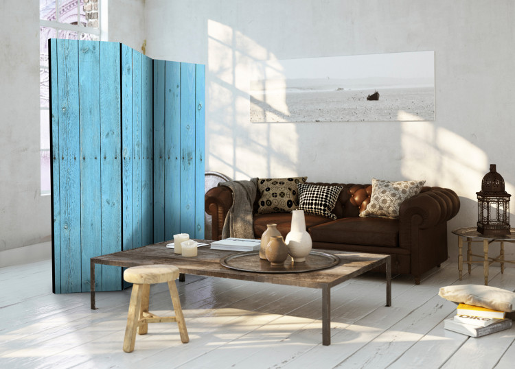 Room Divider Blue Planks - light texture with blue wooden planks 95256 additionalImage 2