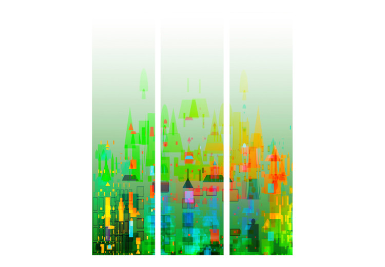 Room Divider Abstract City - abstract architecture with green figures 95356 additionalImage 3