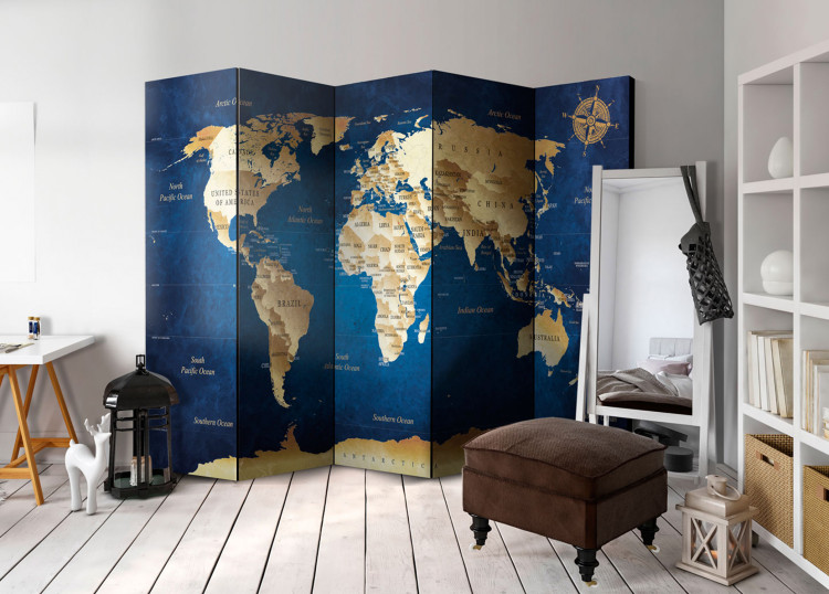 Room Separator Navy Depth - map with beige continents and blue ocean 95656 additionalImage 2