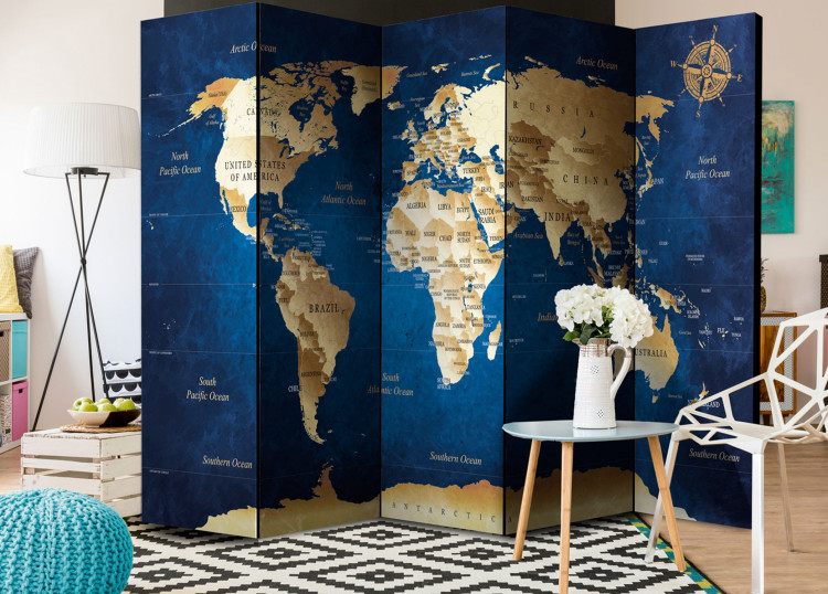 Room Separator Navy Depth - map with beige continents and blue ocean 95656 additionalImage 4
