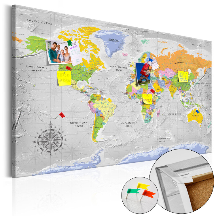 Decorative Pinboard World Map: Wind Rose [Cork Map] 95956