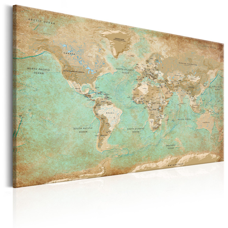 Canvas Discovering Green Continents (1-part) - Beige World Map 96056 additionalImage 2