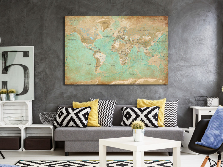 Canvas Discovering Green Continents (1-part) - Beige World Map 96056 additionalImage 3
