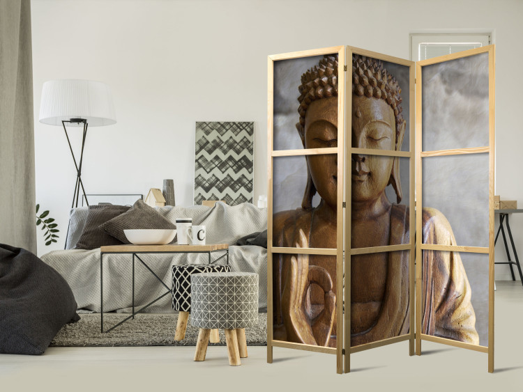 Room Separator Buddha - wooden Buddha texture on a gray background in an oriental motif 97356 additionalImage 8