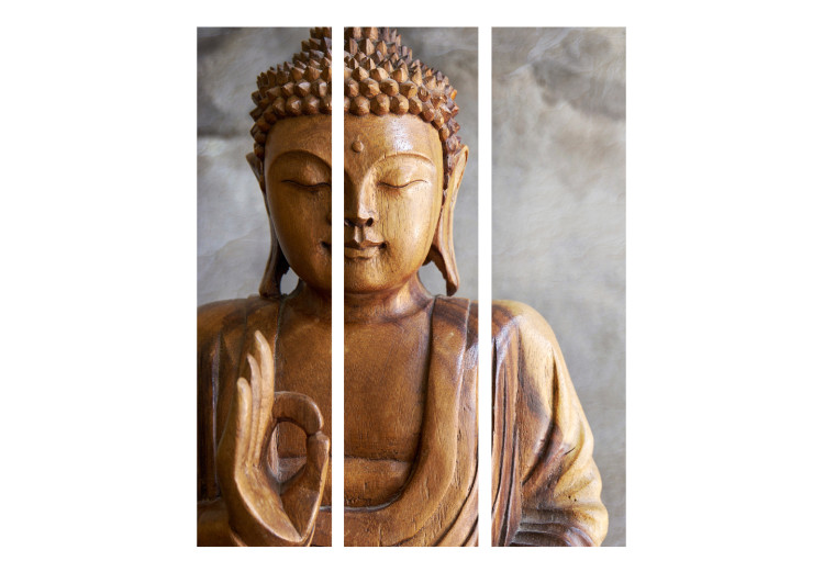 Room Separator Buddha - wooden Buddha texture on a gray background in an oriental motif 97356 additionalImage 3