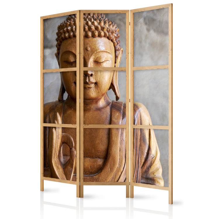Room Separator Buddha - wooden Buddha texture on a gray background in an oriental motif 97356 additionalImage 5
