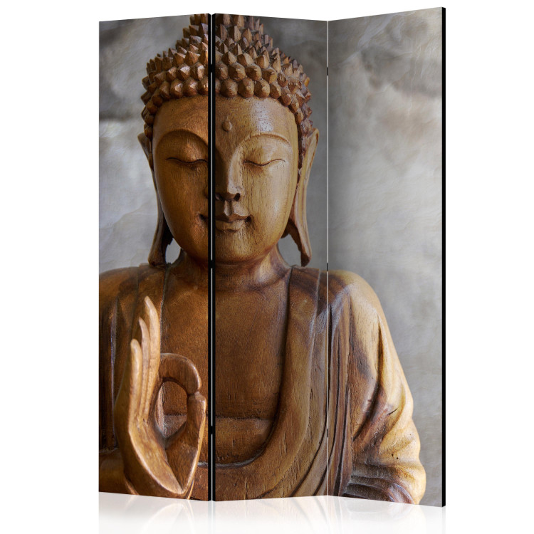 Room Separator Buddha - wooden Buddha texture on a gray background in an oriental motif 97356