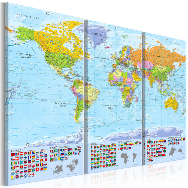 Canvas Print World: Colorful Map II - World Map in English with Country Flags 98056 additionalImage 2