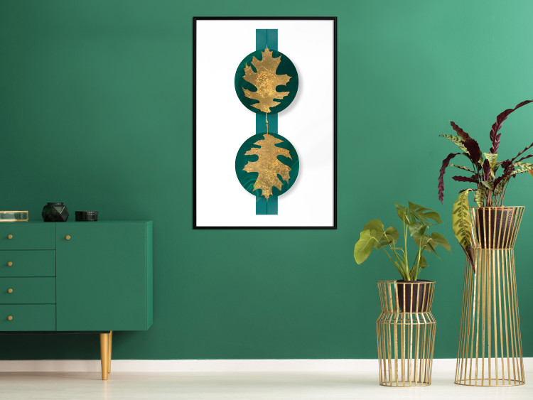 Wall Poster Green Wealth - emerald elements and golden leaves on white 117566 additionalImage 4