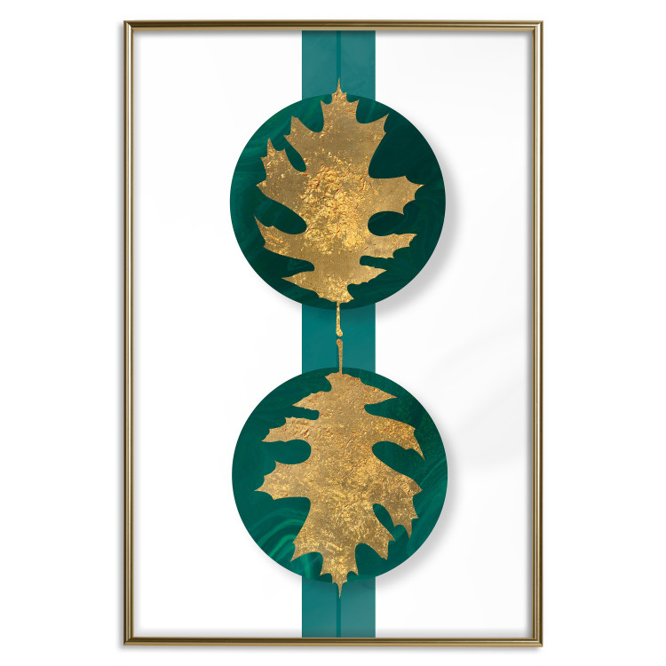 Wall Poster Green Wealth - emerald elements and golden leaves on white 117566 additionalImage 16