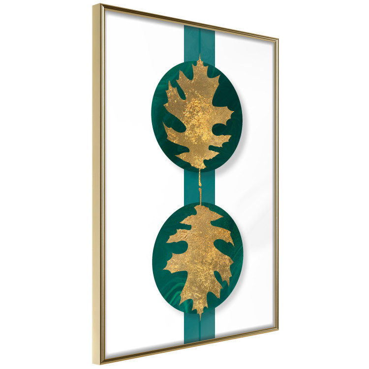 Wall Poster Green Wealth - emerald elements and golden leaves on white 117566 additionalImage 12