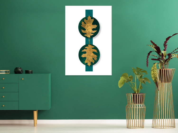 Wall Poster Green Wealth - emerald elements and golden leaves on white 117566 additionalImage 2