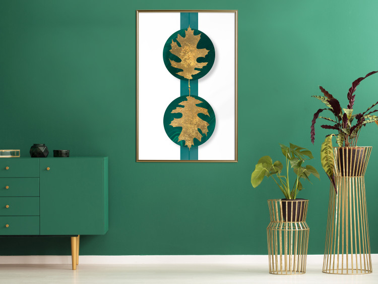 Wall Poster Green Wealth - emerald elements and golden leaves on white 117566 additionalImage 5