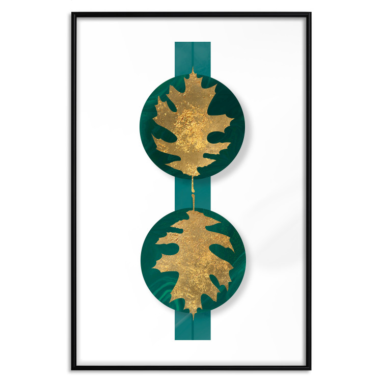 Wall Poster Green Wealth - emerald elements and golden leaves on white 117566 additionalImage 15