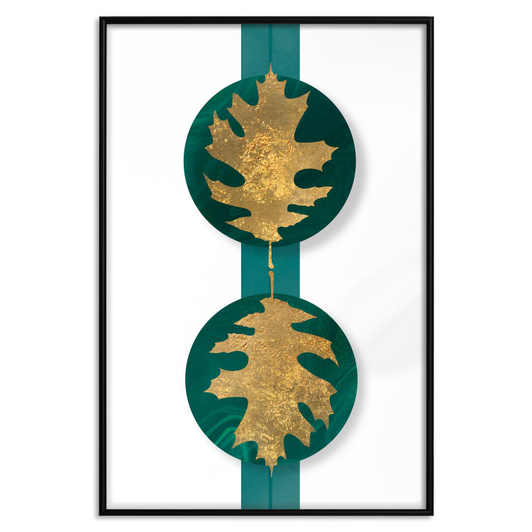 Wall Poster Green Wealth - emerald elements and golden leaves on white 117566 additionalImage 18