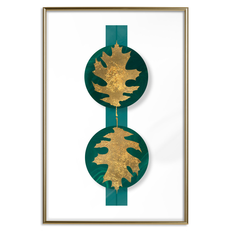 Wall Poster Green Wealth - emerald elements and golden leaves on white 117566 additionalImage 14