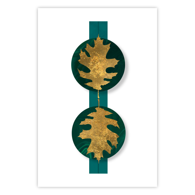 Wall Poster Green Wealth - emerald elements and golden leaves on white 117566 additionalImage 19