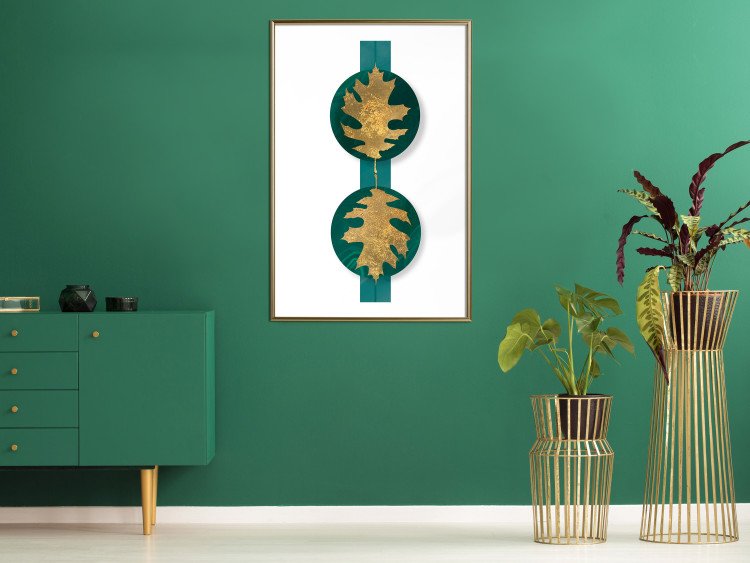 Wall Poster Green Wealth - emerald elements and golden leaves on white 117566 additionalImage 13