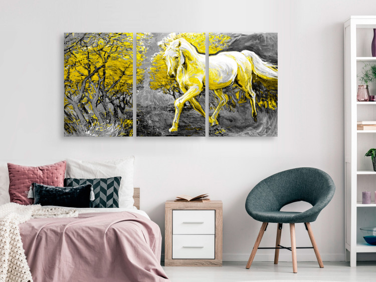 Canvas Print Horse in Forest Landscape (3-part) - Animal Amidst Colorful Trees 123066 additionalImage 3