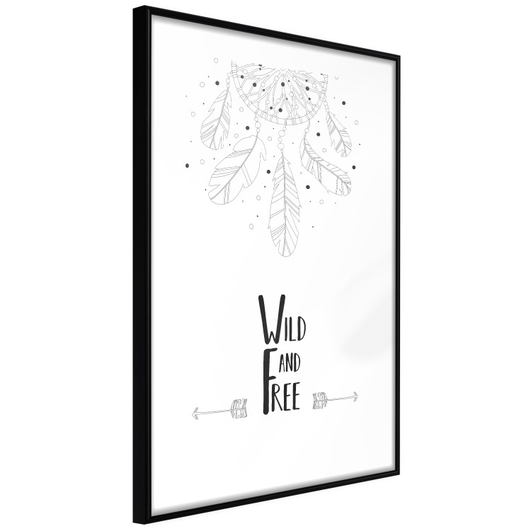 Poster Wild and Free - black and white hanging feathers above English texts 123366 additionalImage 11