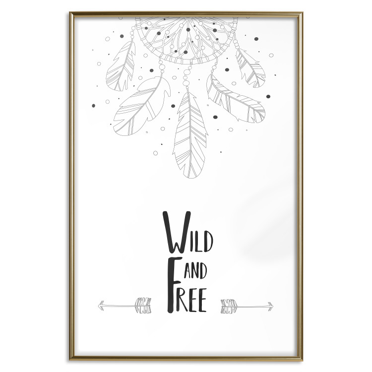Poster Wild and Free - black and white hanging feathers above English texts 123366 additionalImage 16