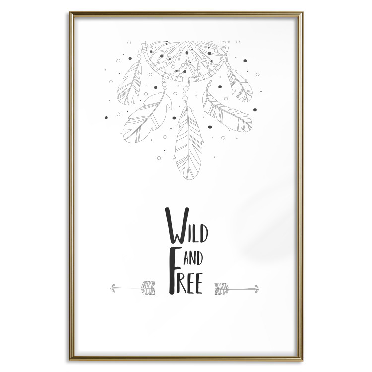 Poster Wild and Free - black and white hanging feathers above English texts 123366 additionalImage 16