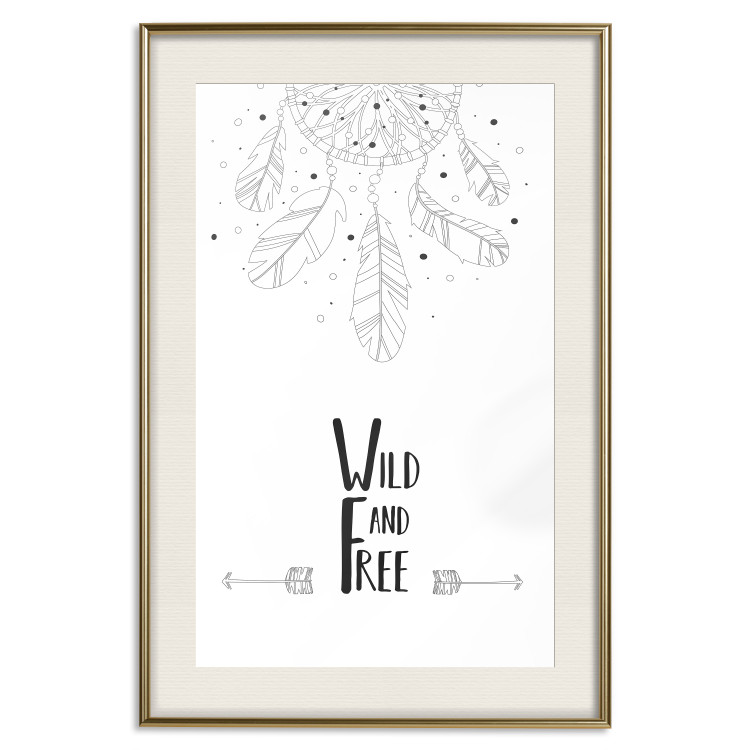 Poster Wild and Free - black and white hanging feathers above English texts 123366 additionalImage 19