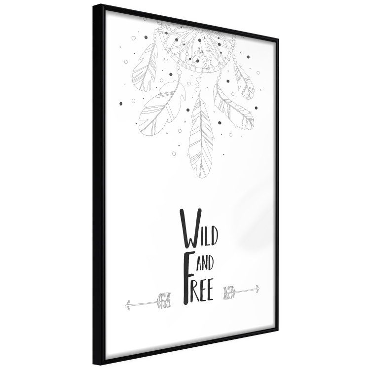 Poster Wild and Free - black and white hanging feathers above English texts 123366 additionalImage 10