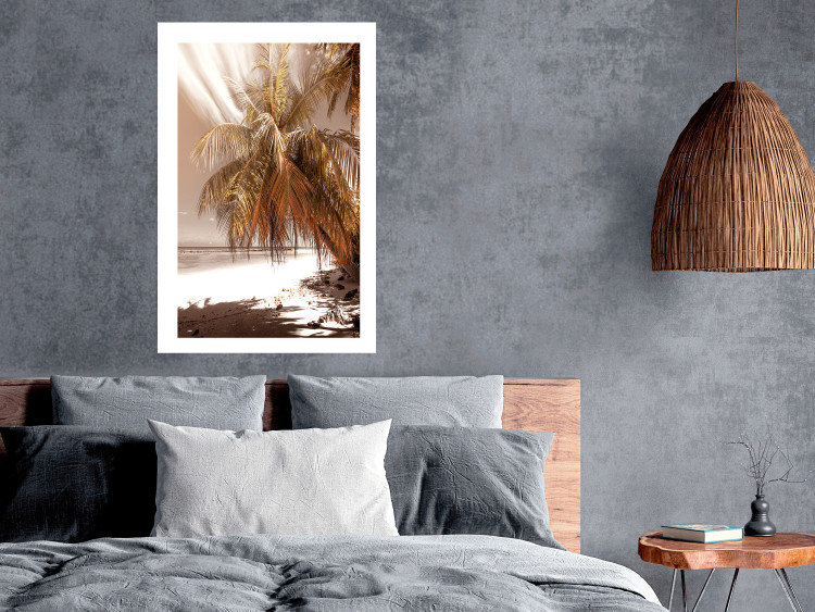 Poster Palm Shade - tropical palm landscape against beach backdrop in sepia motif 123766 additionalImage 2