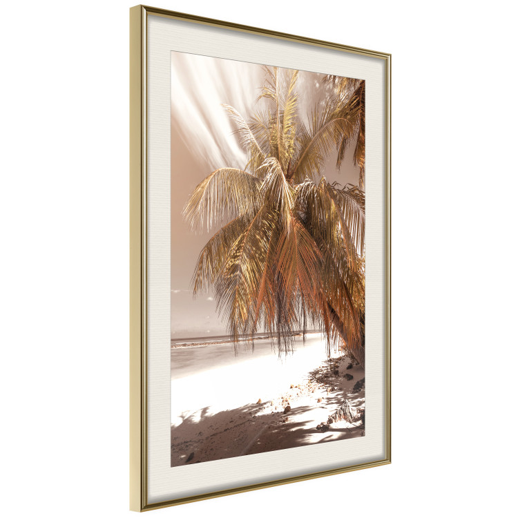Poster Palm Shade - tropical palm landscape against beach backdrop in sepia motif 123766 additionalImage 2