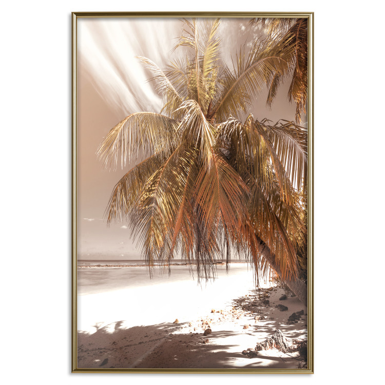 Poster Palm Shade - tropical palm landscape against beach backdrop in sepia motif 123766 additionalImage 19