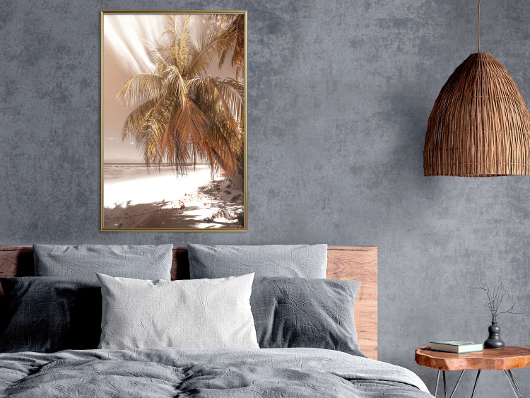 Poster Palm Shade - tropical palm landscape against beach backdrop in sepia motif 123766 additionalImage 7