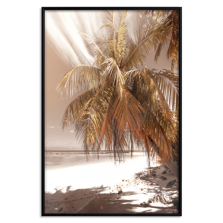 Poster Palm Shade - tropical palm landscape against beach backdrop in sepia motif 123766 additionalImage 16