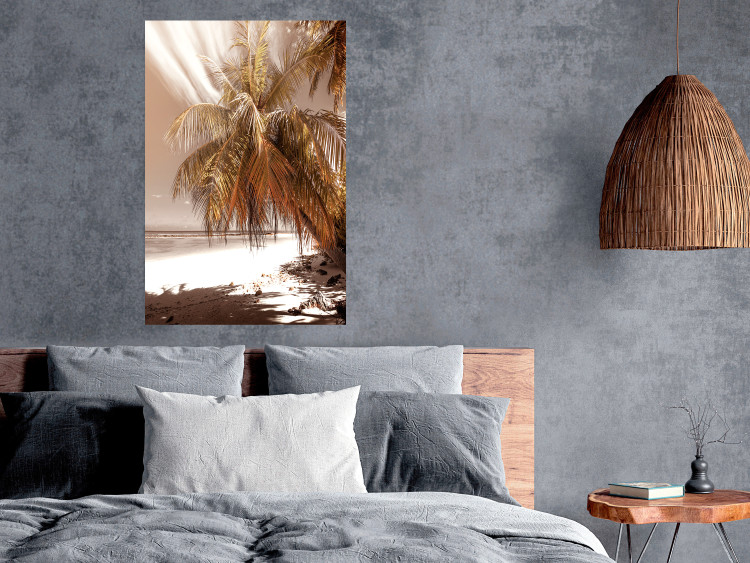 Poster Palm Shade - tropical palm landscape against beach backdrop in sepia motif 123766 additionalImage 20